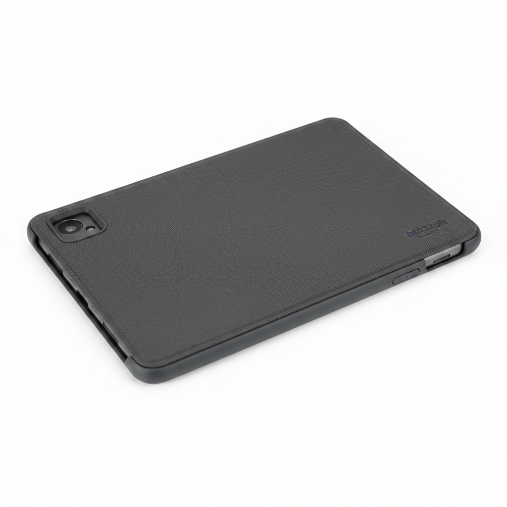 Close-up of Amazon Fire HD 10 slim case showing precise camera cutout and button openings