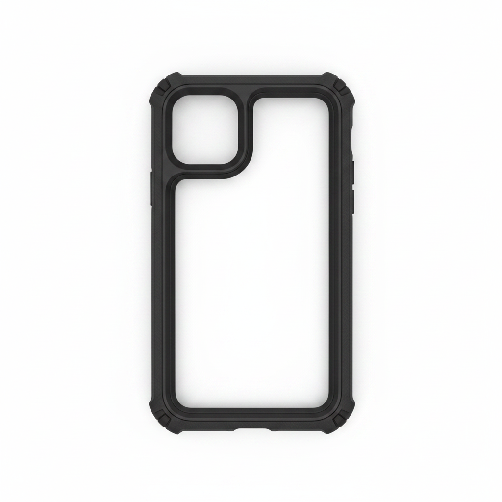 Overhead view of OtterBox Defender Series case showing raised edges around camera module and screen lip guard