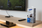 Samsung VG-STC3000 TV Camera retail box on home entertainment center shelf with Samsung Smart TV remote – More4less Outlet