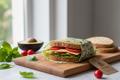 SuperBee Sandwich Wax Wrap 33x33cm wrapping a sandwich on wooden cutting board with fresh ingredients