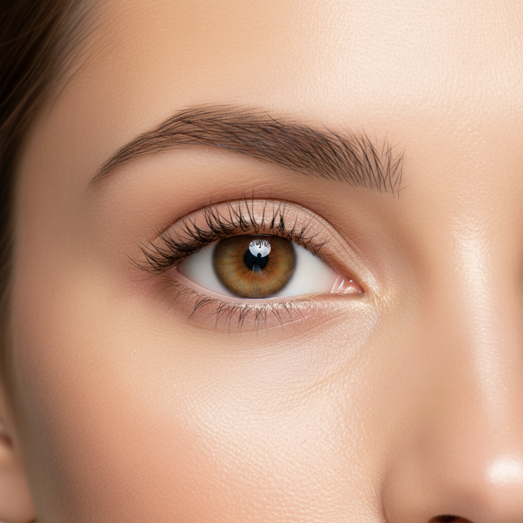 Close-up of a woman's bright, smooth, youthful-looking eye area with visibly firm skin