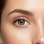 Close-up of a woman's bright, smooth, youthful-looking eye area with visibly firm skin