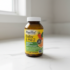Prenatal vitamin amber glass bottle in soft natural window light on white quartz countertop – More4less Outlet