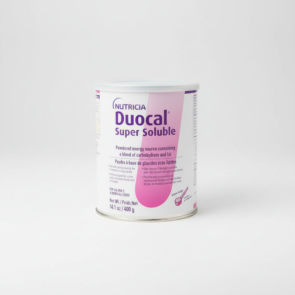 Nutricia Duocal Super Soluble 400 g can on a neutral studio surface