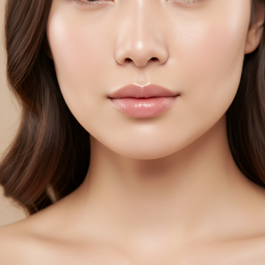 Close-up of visibly even, bright, and radiant skin tone after a tone-correcting serum