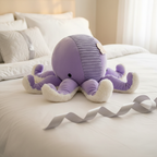 Animal Adventure Purple Octopus Plush displayed as gift on white bedding with ribbon - More4less Outlet