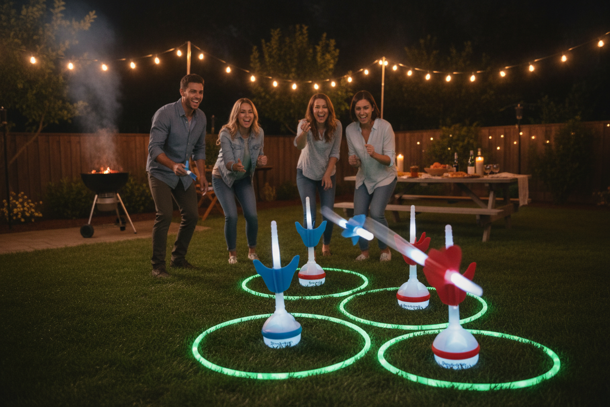 Brookstone Light Up Target Toss Game - New & Factory Sealed - Play after dark with LED lawn darts and glowing rings - More4less Outlet Verified