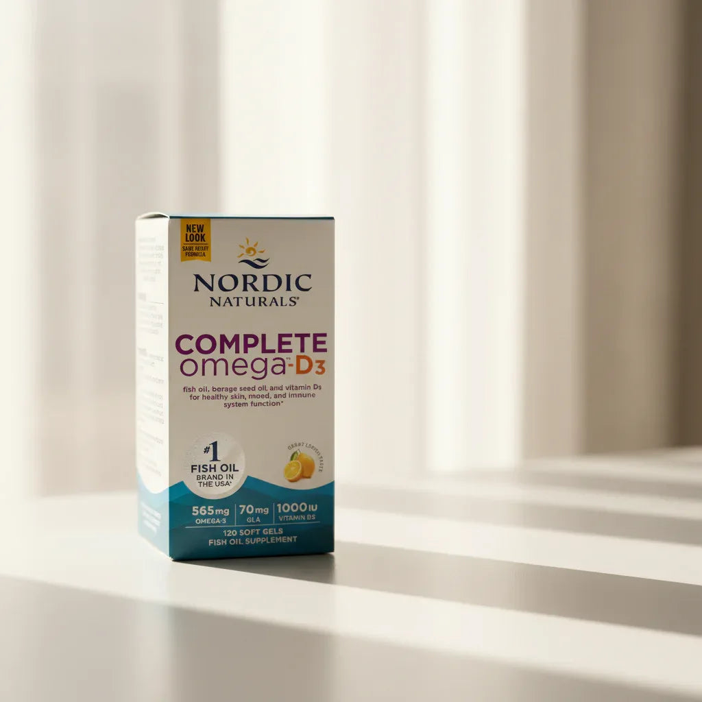 Soft morning sunlight hitting wellness supplement bottle with ambient depth of field on clean white surface
