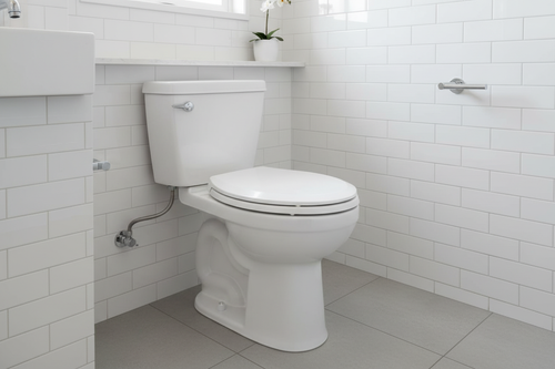 American Standard Cadet 3 white elongated toilet seat installed luxury minimalist bathroom — More4less Outlet