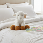 Animal Adventure White Lamb Plush displayed as baby shower gift on white bedding with pastel ribbon - More4less Outlet