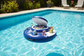 Intex Mega Chill Floating Cooler floating in backyard pool lid open ice cold beverages cans in cup holders