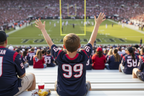 Young fan wearing J.J. Watt Houston Texans #99 youth jersey navy blue cheering at football game – More4less Outlet