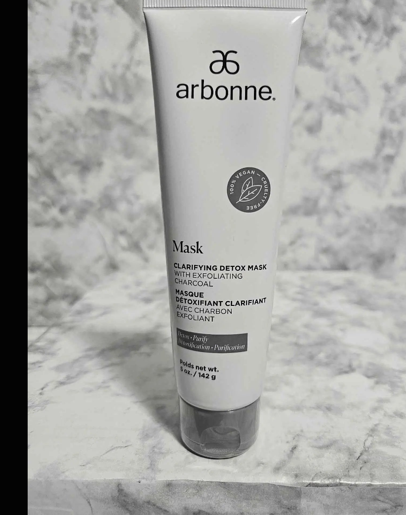 Real product photo of Arbonne Clarifying Detox Mask with Exfoliating Charcoal 5 oz tube
