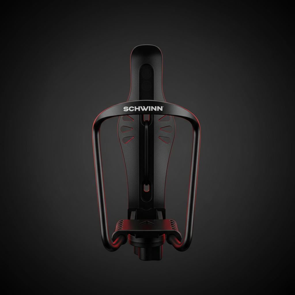 Schwinn black expandable bicycle bottle cage dark charcoal editorial with red Schwinn brand accent lighting – More4less Outlet