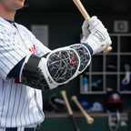 AI-generated contextual close view of a G-Form Elite 2 baseball batter's elbow guard worn during batting