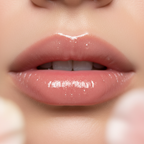 Macro close-up glossy hydrated lips after Manna Kadar lip oil tint treatment — More4less Outlet
