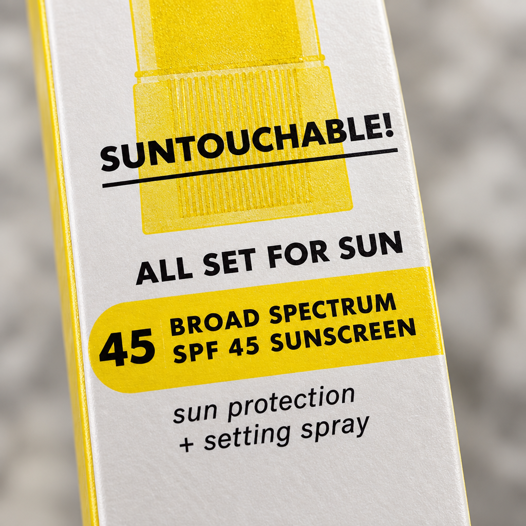 Close-up of e.l.f. SKIN Suntouchable All Set For Sun SPF 45 box label detail