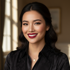 Stylish woman with bold, perfectly defined red lips smiling confidently