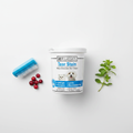 VetClassics Tear Stain 65 soft chews flat lay on white surface with pet brush, cranberries and eyebright herb