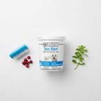 VetClassics Tear Stain 65 soft chews flat lay on white surface with pet brush, cranberries and eyebright herb