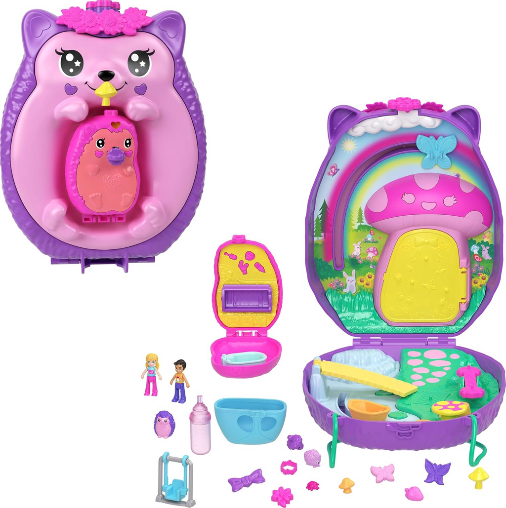 Polly Pocket Mom & Baby Hedgehog Purse Playset with 2 Micro Dolls