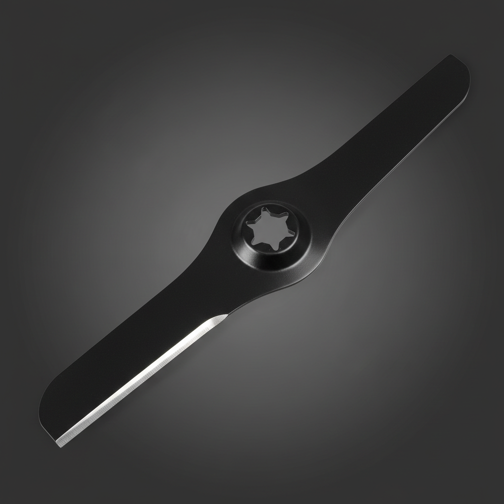 Black steel 38-inch riding mower blade star center hole sharp cutting edge close-up dark studio premium lawn equipment replacement part - More4less Outlet