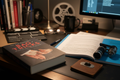 The Film Director's Bag of Tricks by Mark W. Travis on filmmaker's desk with clapperboard screenplay and director's viewfinder – More4less Outlet