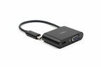 Belkin USB-C to VGA + Charge Adapter close-up showing VGA port, USB-C charging port, and tethered cable — More4less Outlet