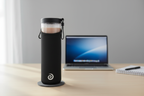 BlendJet JetSetter black insulated blender case on modern office desk keeping protein shake cold