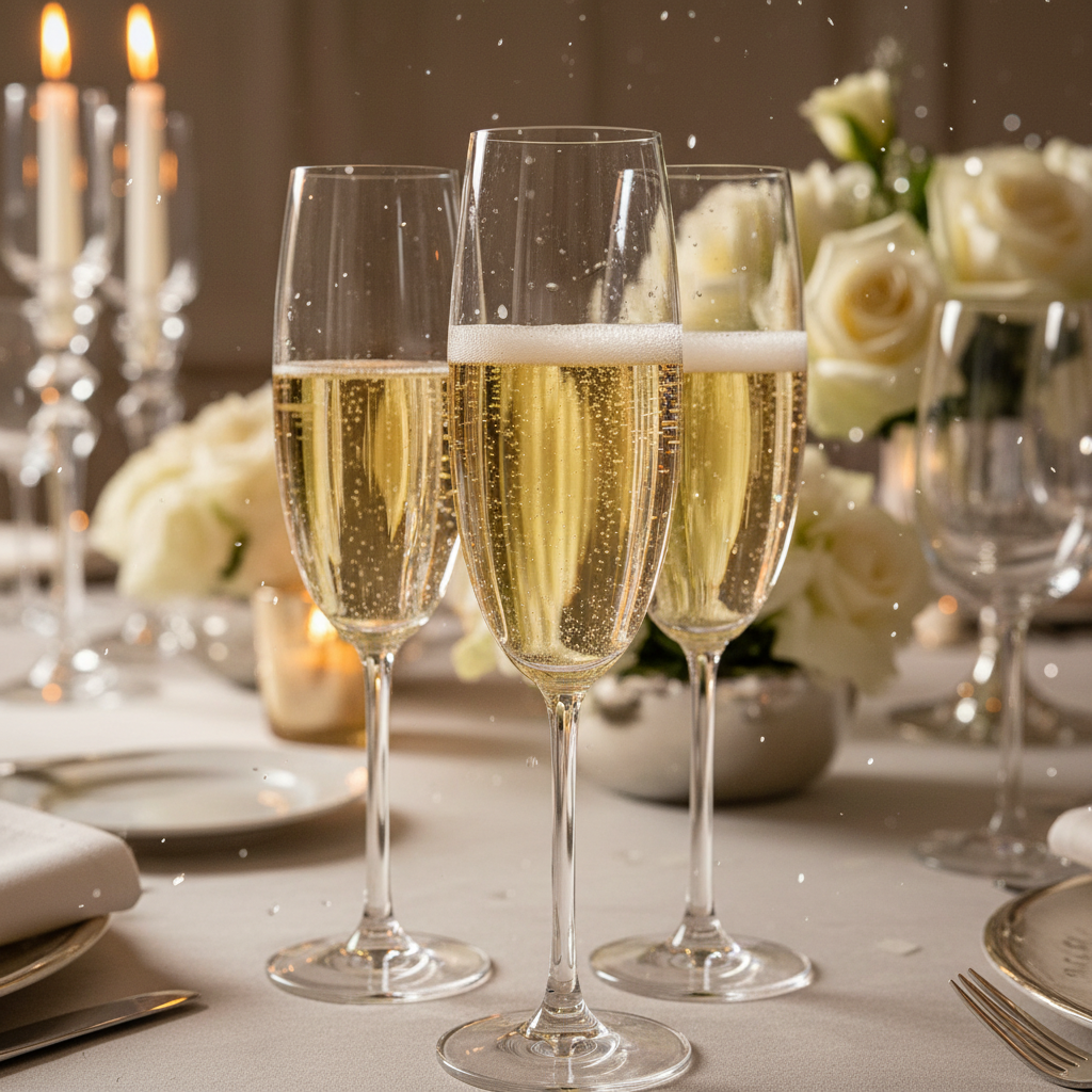 Sparkling champagne bubbles in Mikasa Julie crystal flute during elegant wedding toast – More4less Outlet