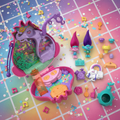 Polly Pocket x DreamWorks Trolls Poppy compact playset by Mattel open on a colorful surface with rainbow confetti and music note props – More4less Outlet