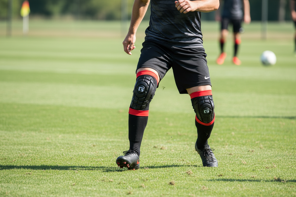 G-Form Pro-S Compact Shin Guards XL worn by soccer player on grass field during match