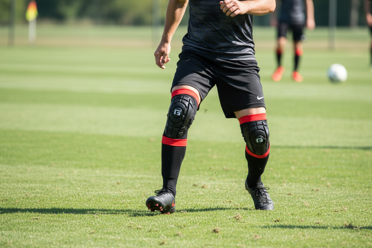 G-Form Pro-S Compact Shin Guards XL worn by soccer player on grass field during match