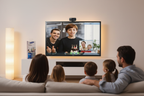 Samsung VG-STC3000 TV Camera mounted on Samsung Smart TV with family Skype video call in modern living room – More4less Outlet