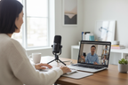 JLab GO Talk USB Microphone on a minimalist home office desk for video calls and online meetings — More4less Outlet