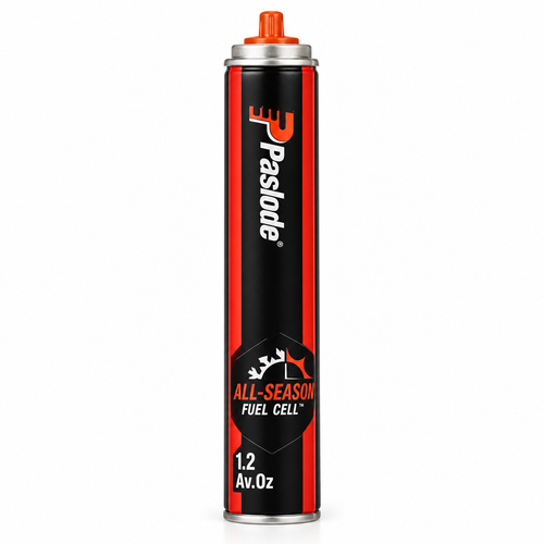 AI-generated studio photo of the black and red Paslode fuel cell canister on a white background