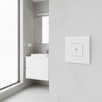 White adorne Wave switch in screwless wall plate in modern bathroom