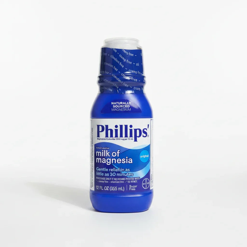Standard clinical medicine photography showcasing trusted digestive comfort blue bottle for modern home health supply