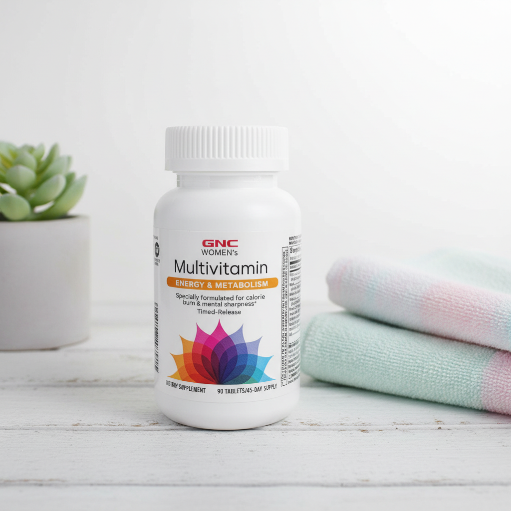 GNC Women's Multivitamin Energy & Metabolism on wellness shelf with succulent – More4less Outlet