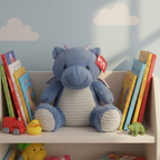 Russ Jazwares 17 inch Blue Dragon Dinosaur Plush on kids bedroom shelf with colorful books and toys - More4less Outlet