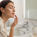 Woman smooth bright under-eye skin applying eye cream fingertip soft natural morning light clean bathroom premium anti-aging skincare lifestyle - More4less Outlet