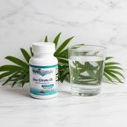 NutriCology Zinc Citrate 25 bottle on marble with green leaves and glass of water – More4less Outlet