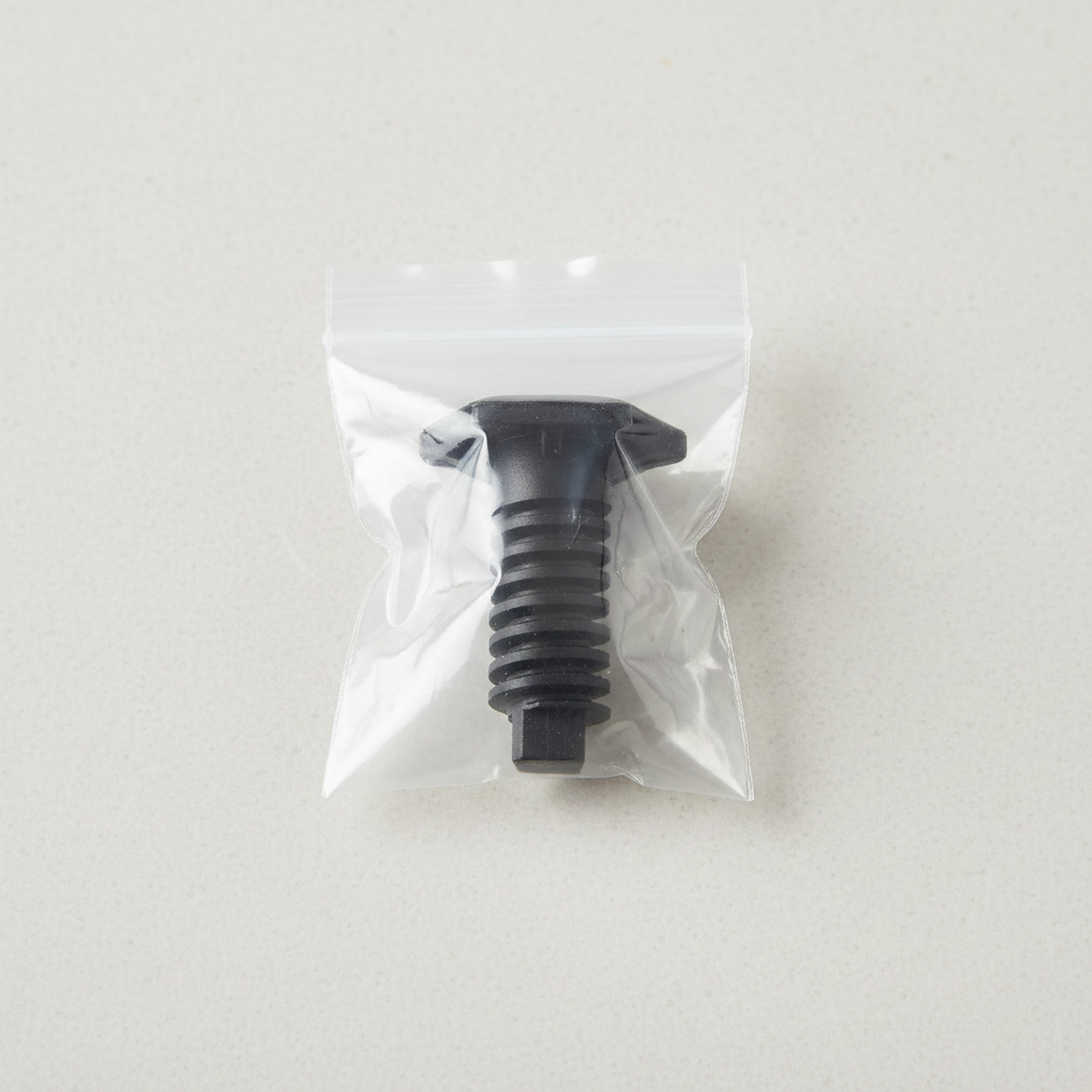 GE WB02X10521 black threaded range leveling leg shown in a clear unopened bag