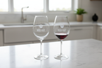Two Riedel 002 crystal red wine glasses modern kitchen counter natural light marble — More4less Outlet