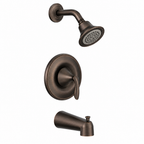 AI-styled rendering of the Moen Eva oil-rubbed bronze tub and shower trim kit on a white background
