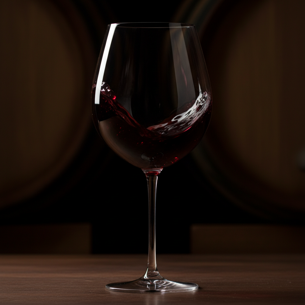 Deep red Malbec swirling in a large-bowl Karen MacNeil Oneida crystal wine glass