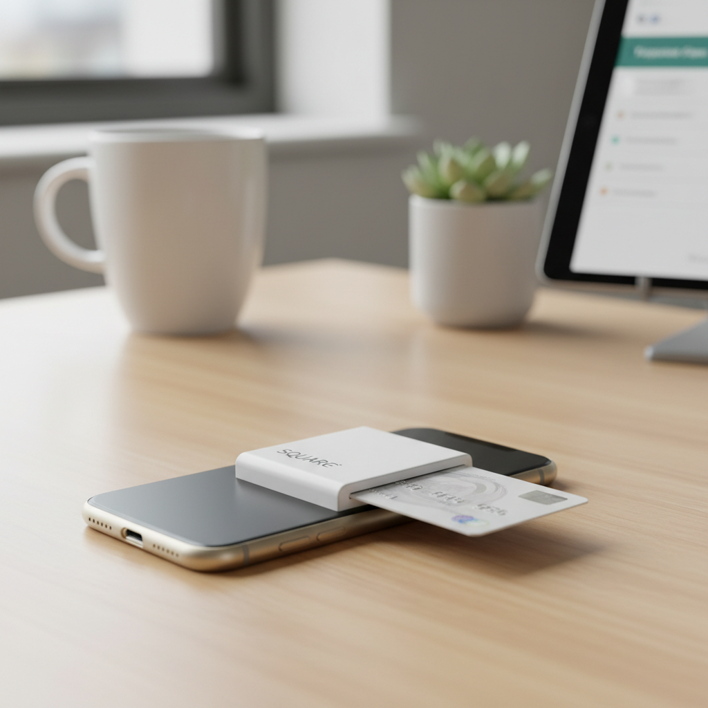 Square Reader plugged into iPhone Lightning port ready to swipe a credit card for mobile payment processing