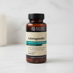 Nature's Sunshine Ashwagandha Herbal Blend bottle on a clean white counter
