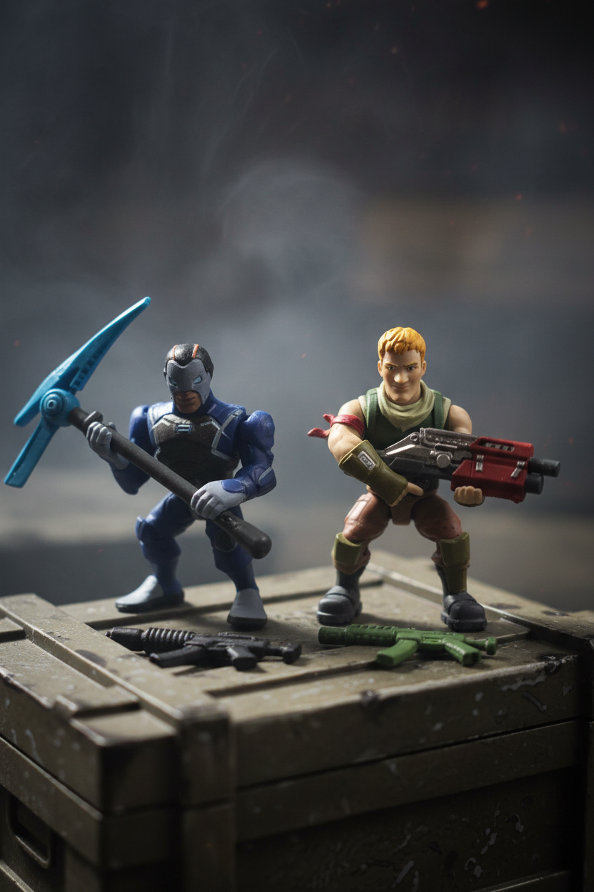 Fortnite Battle Royale Collection Sergeant Jonesy and Carbide 2-inch mini figures close-up showing detailed sculpting with swappable weapons