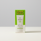 AI-generated studio image of Dr.G Green Mild Up Sun+ SPF50+ PA++++ 70 mL retail box on a warm-white surface